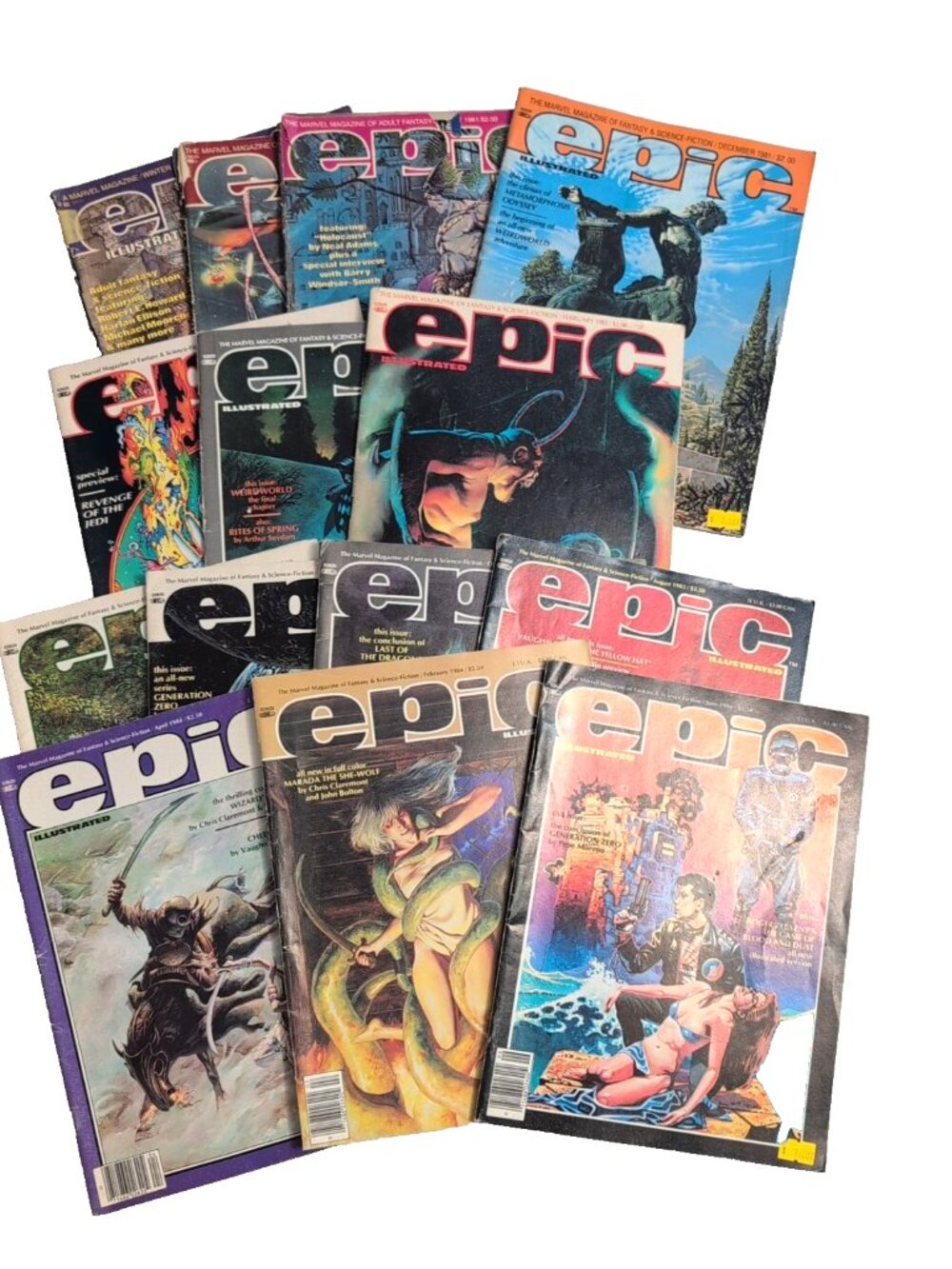 Lot of 14 Vintage 80s Epic Illustrated Magazines Marvel Comic SciFi Fantasy READ